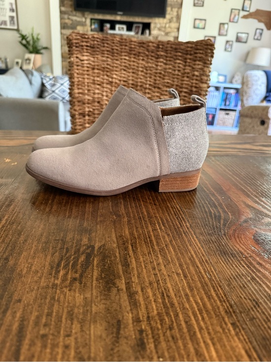Toms Shoes - Toms Taupe Suede Ankle Booties with Textured Heel